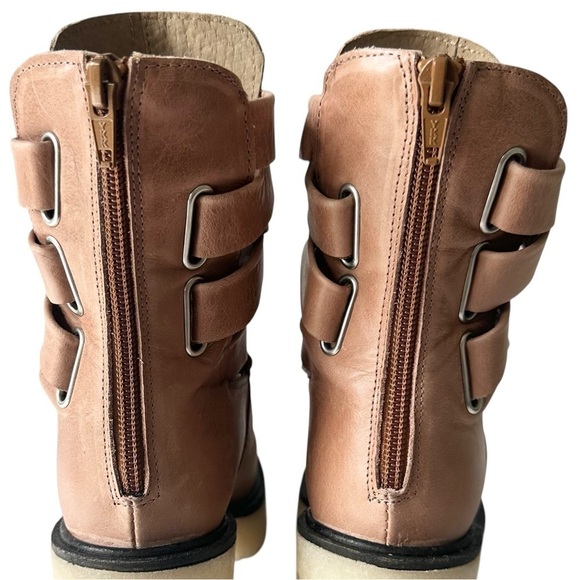 Free People leather strappy cutout ankle boot Jesse tan lug sole beige camel 37 - Picture 9 of 16